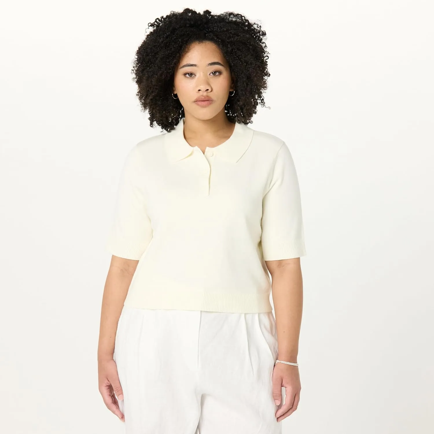 The Drop Women's Gero Short Sleeve Splitneck Polo Sweater Tee