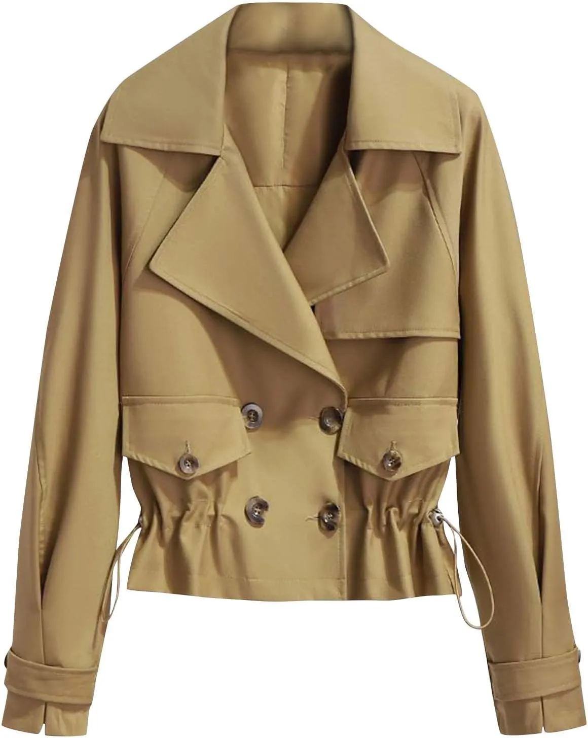 Trench Coats for Women Cropped Lapel Jackets Fashion Drawstring Double Breasted Plus Size Outerwear for Fall Winter