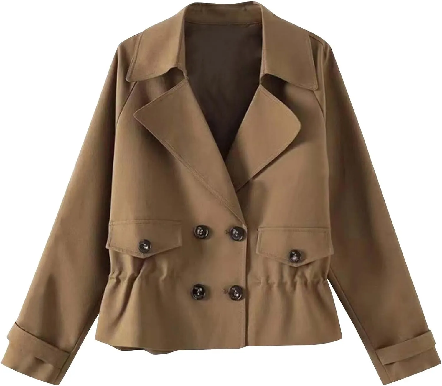 Trench Coats for Women Cropped Lapel Jackets Fashion Drawstring Double Breasted Plus Size Outerwear for Fall Winter