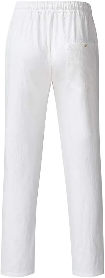 tuduoms Men's Slim-Fit Slacks Drawstrintg Linen Capri Pants Casual Straight Fit Tapered Trouser Lightweight Summer Beach Pant