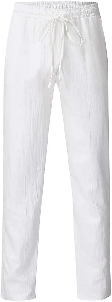tuduoms Men's Slim-Fit Slacks Drawstrintg Linen Capri Pants Casual Straight Fit Tapered Trouser Lightweight Summer Beach Pant