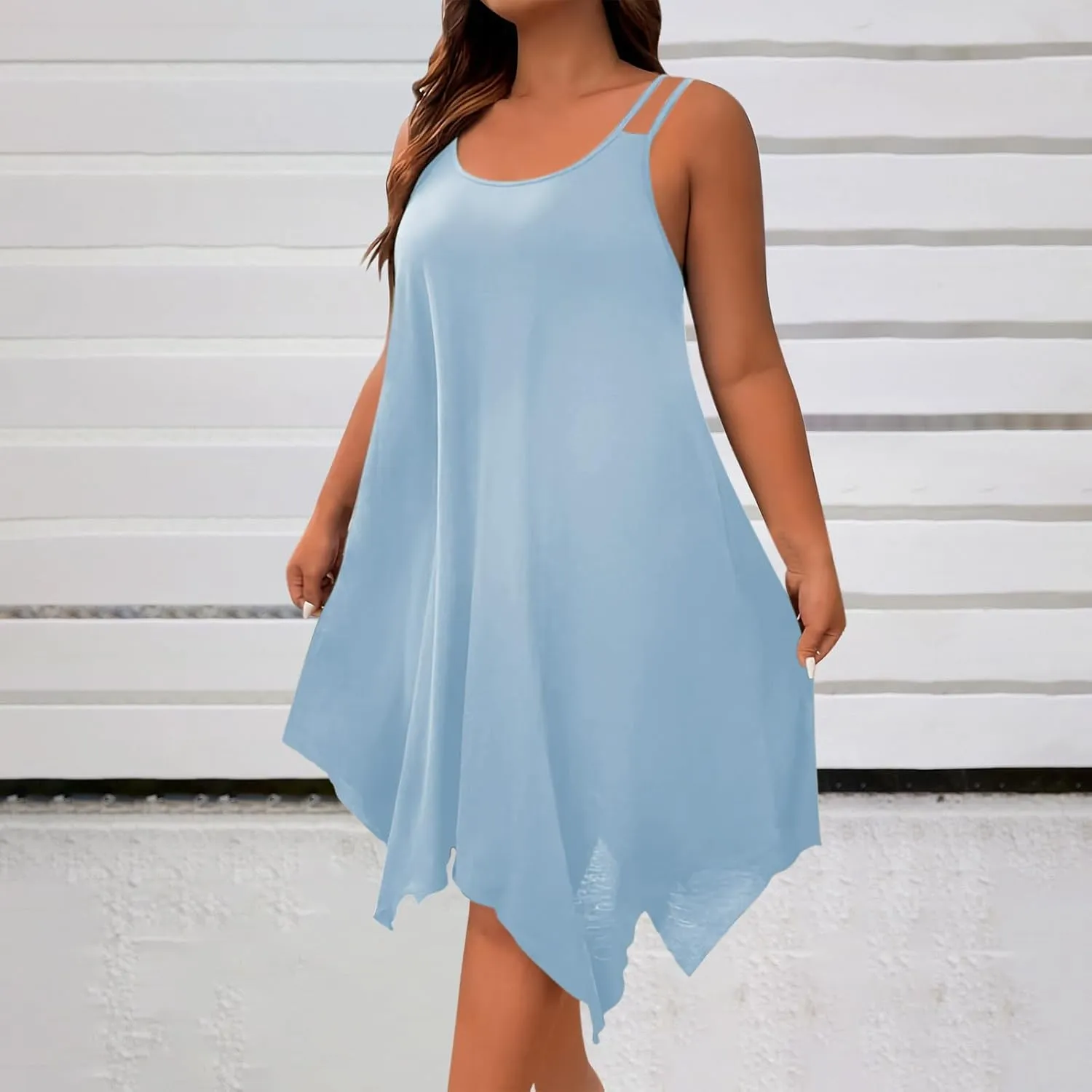 TUNUSKAT Womens Plus Size Asymmetrical Short Dress Sexy Strappy Midi Summer Dresses Ladies Casual Flowy Vacation Sundresses