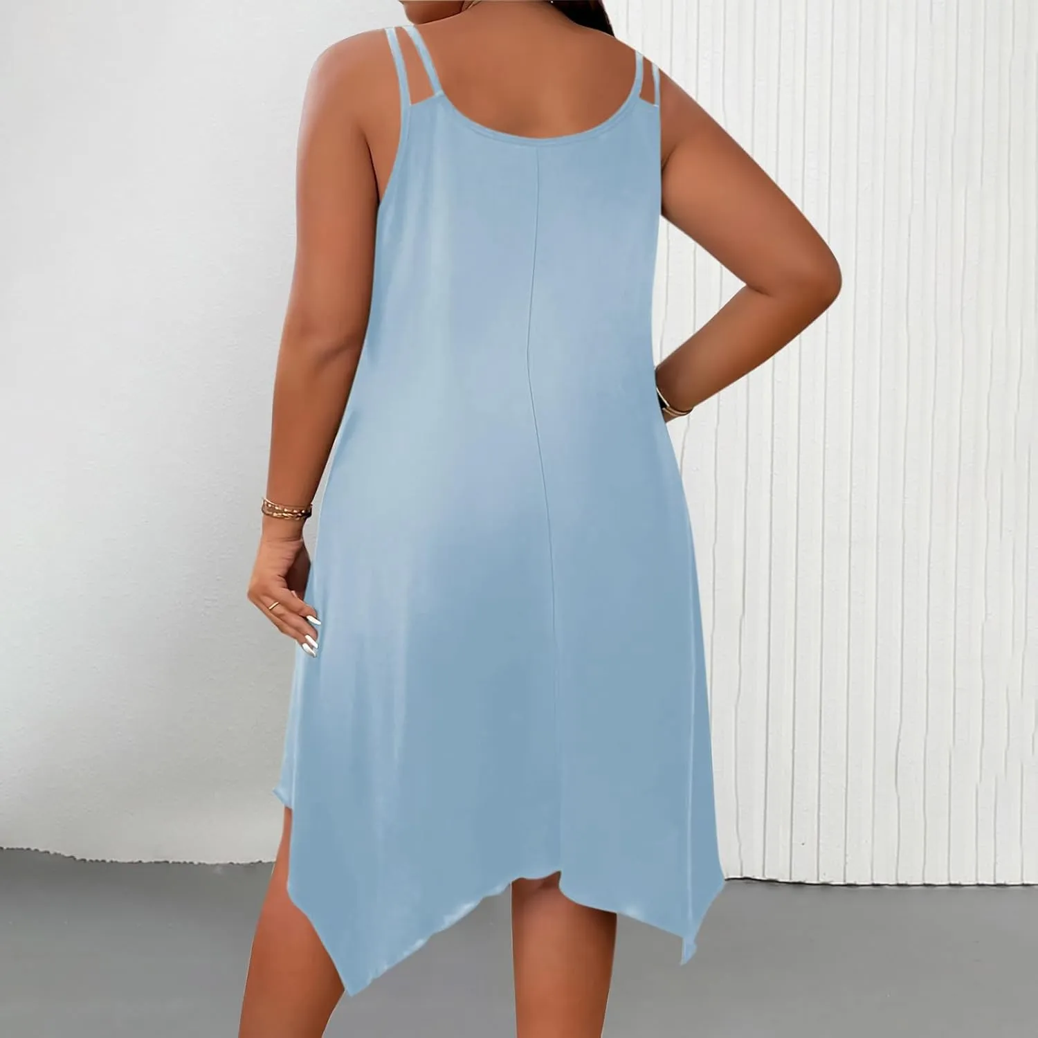 TUNUSKAT Womens Plus Size Asymmetrical Short Dress Sexy Strappy Midi Summer Dresses Ladies Casual Flowy Vacation Sundresses