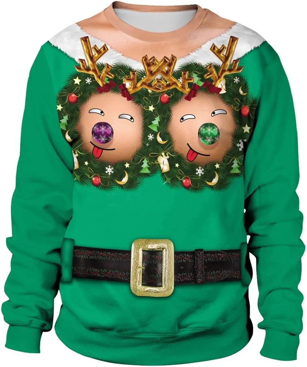 Ugly Christmas Sweatshirt for Women Unisex Novelty 3D Printed Funny Design Hoodies Crewneck Xmas Party Tops
