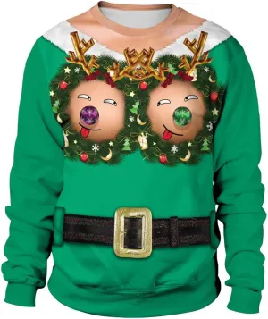 Ugly Christmas Sweatshirt for Women Unisex Novelty 3D Printed Funny Design Hoodies Crewneck Xmas Party Tops