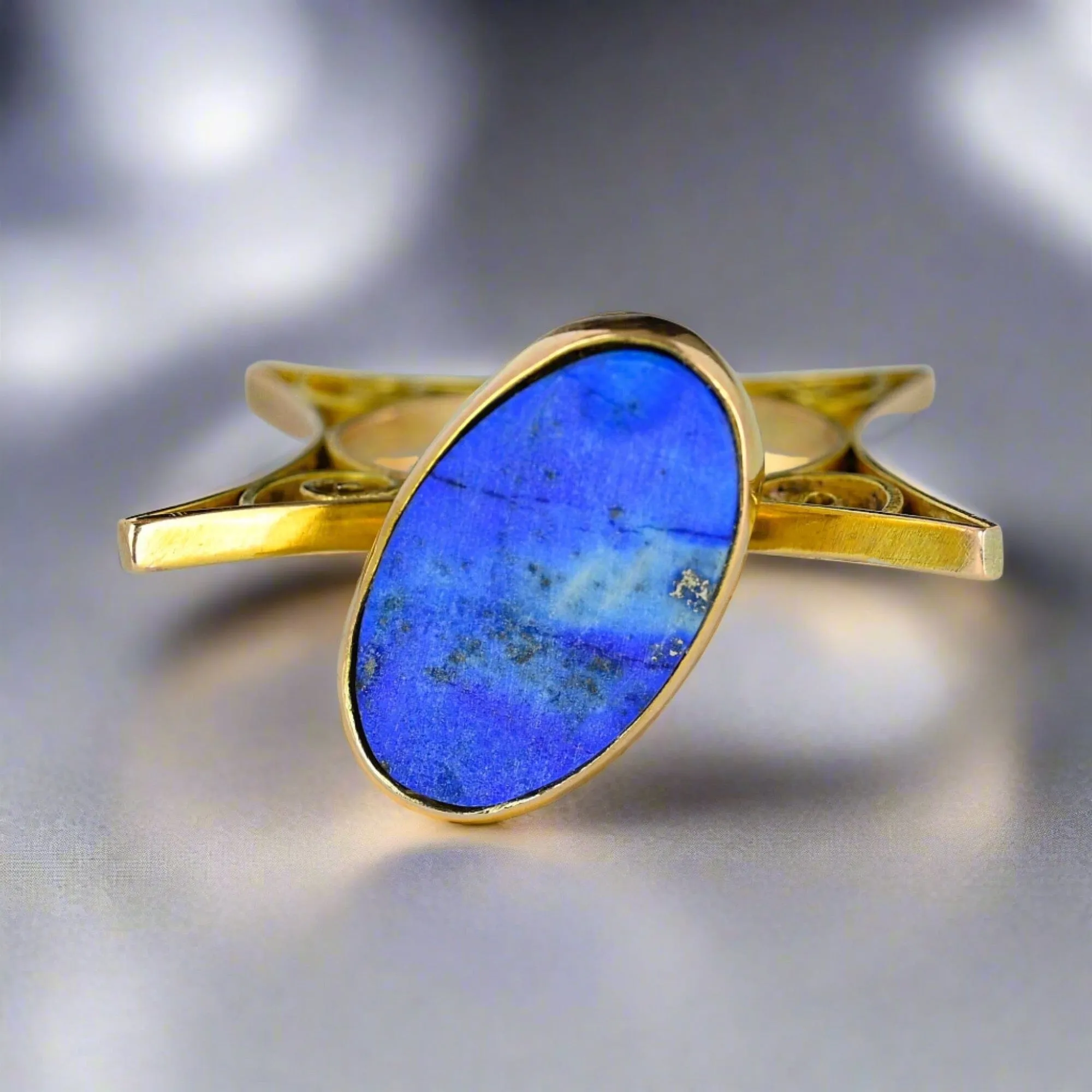 Unique Vintage Gold Filigree Lapis Lazuli Ring