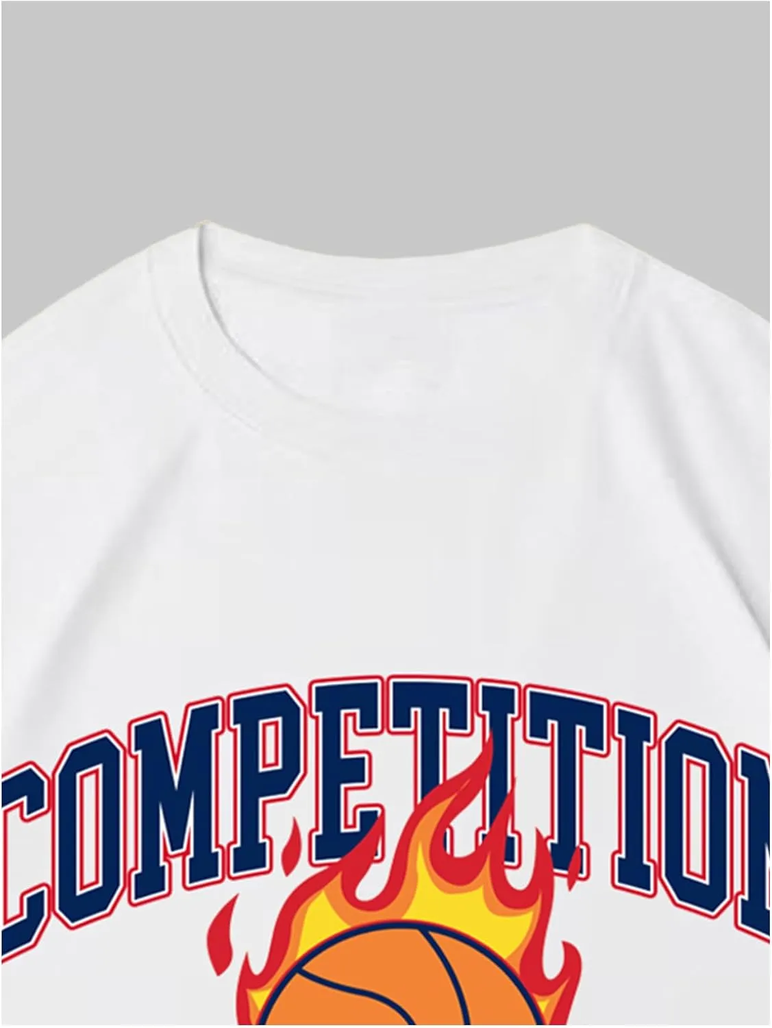 Verdusa Men's Basketball Vintage Letter Graphic Oversized T Shirt Round Neck Drop Shoulder Tee Tops