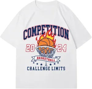 Verdusa Men's Basketball Vintage Letter Graphic Oversized T Shirt Round Neck Drop Shoulder Tee Tops