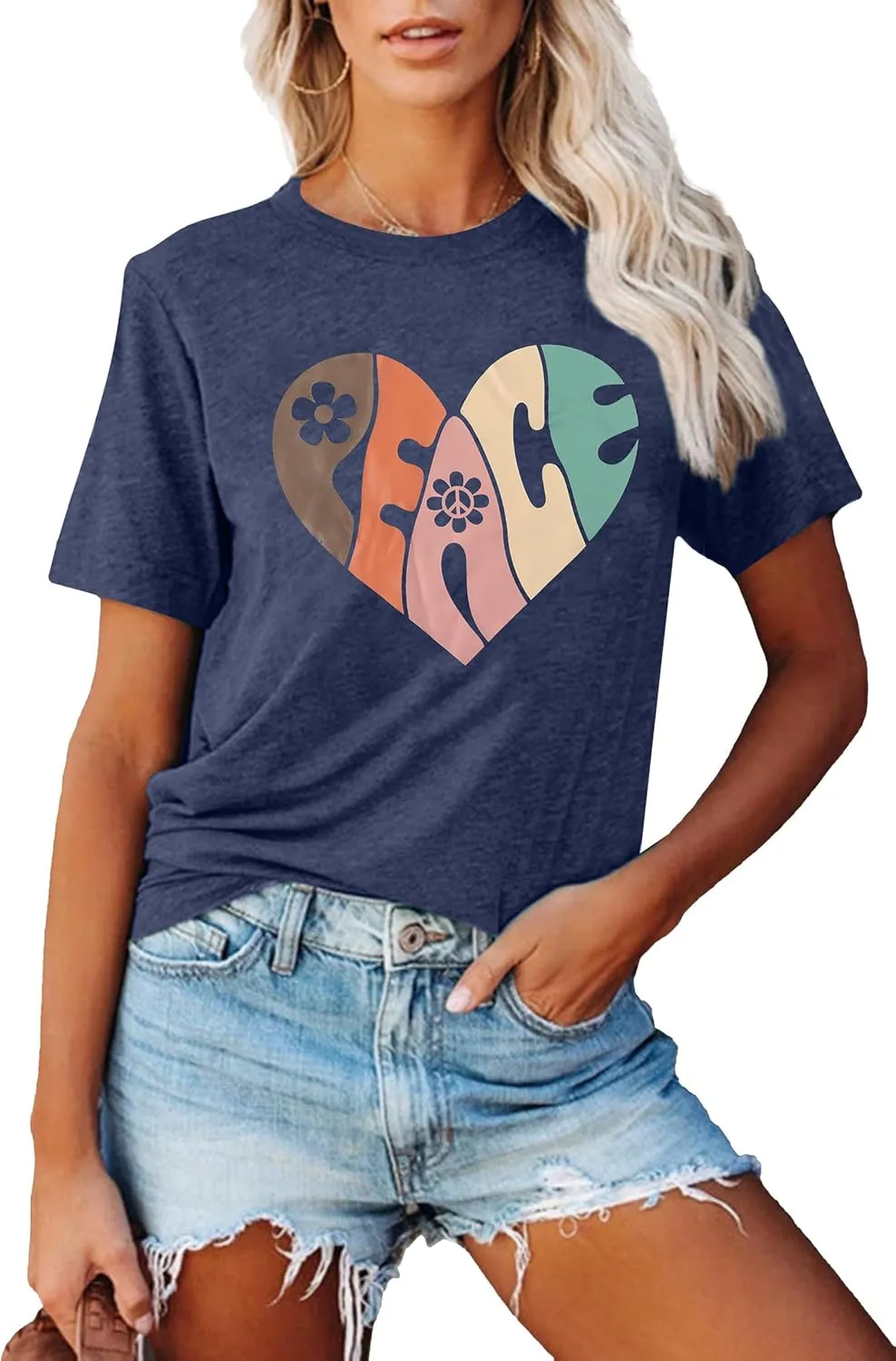 VILOVE Peace Love Shirt Women 70s Hippie Shirts Soul Inspirational Hippy Tops Vintage Graphic Tees Short Sleeve - Sleeveless
