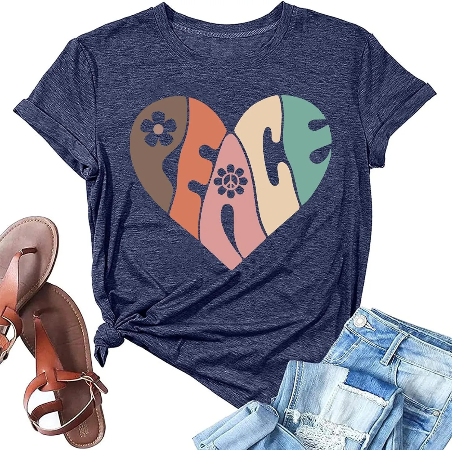 VILOVE Peace Love Shirt Women 70s Hippie Shirts Soul Inspirational Hippy Tops Vintage Graphic Tees Short Sleeve - Sleeveless
