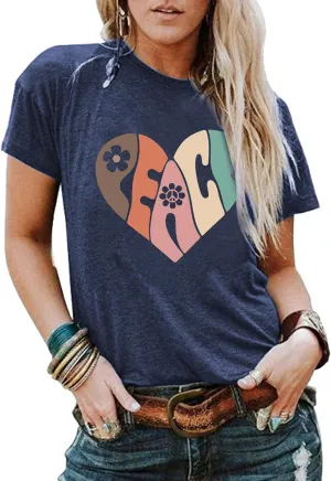 VILOVE Peace Love Shirt Women 70s Hippie Shirts Soul Inspirational Hippy Tops Vintage Graphic Tees Short Sleeve - Sleeveless