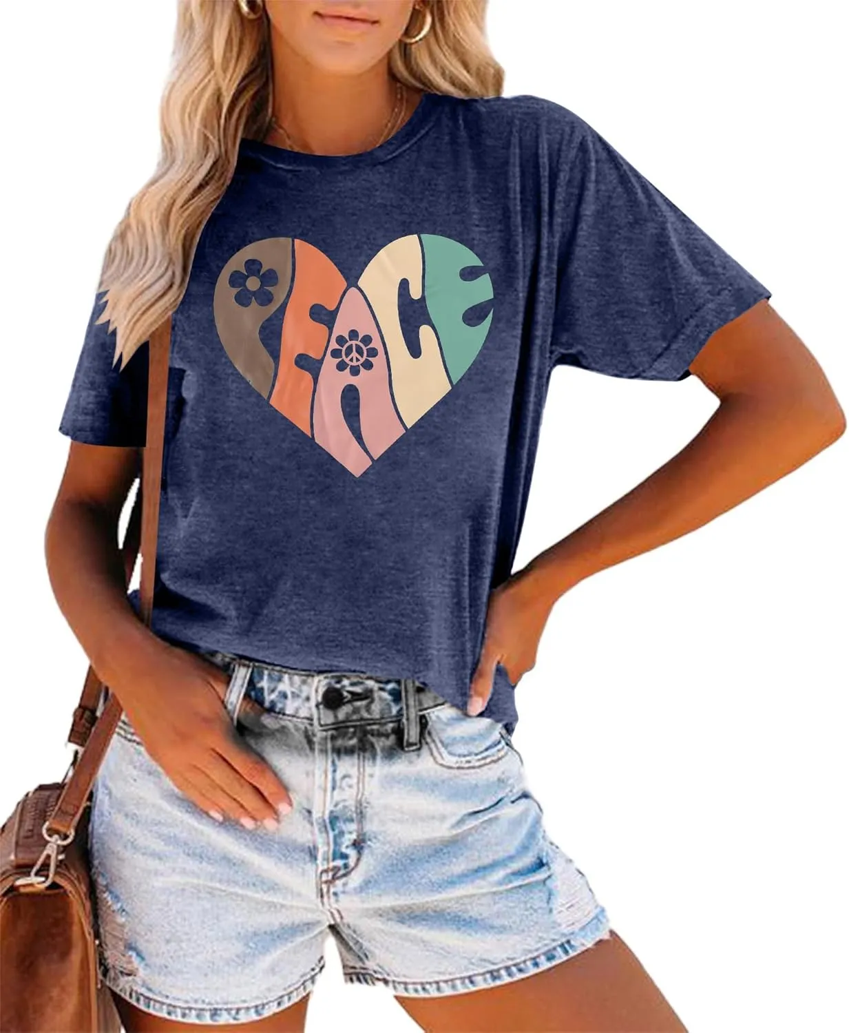 VILOVE Peace Love Shirt Women 70s Hippie Shirts Soul Inspirational Hippy Tops Vintage Graphic Tees Short Sleeve - Sleeveless