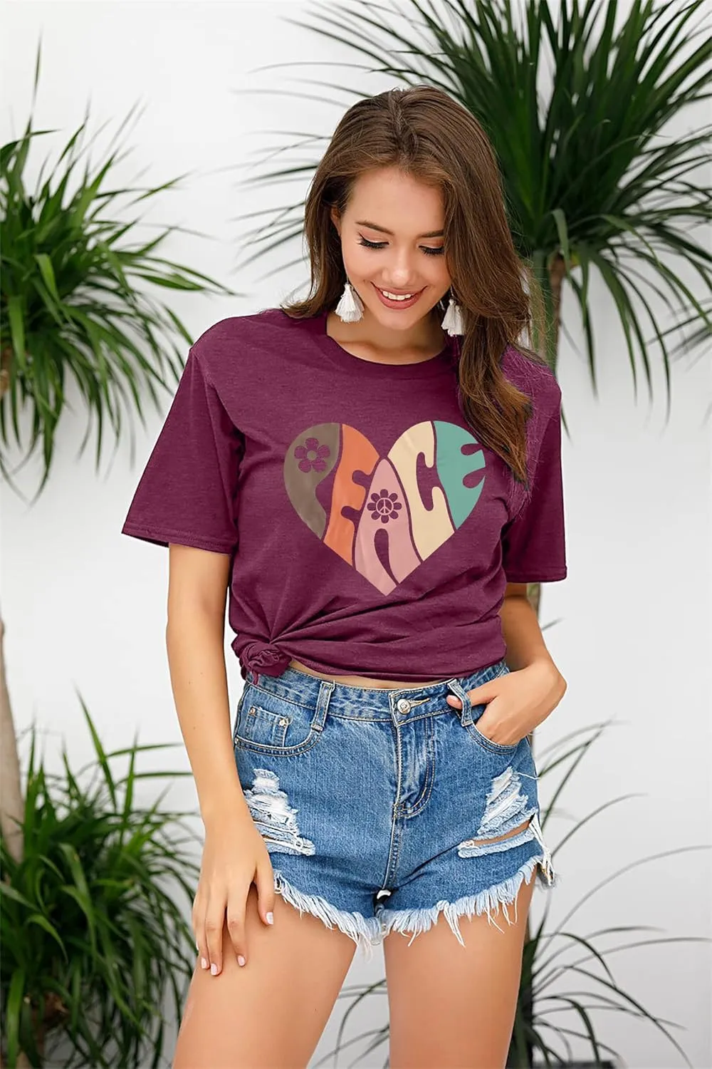 VILOVE Peace Love Shirt Women 70s Hippie Shirts Soul Inspirational Hippy Tops Vintage Graphic Tees Short Sleeve - Sleeveless
