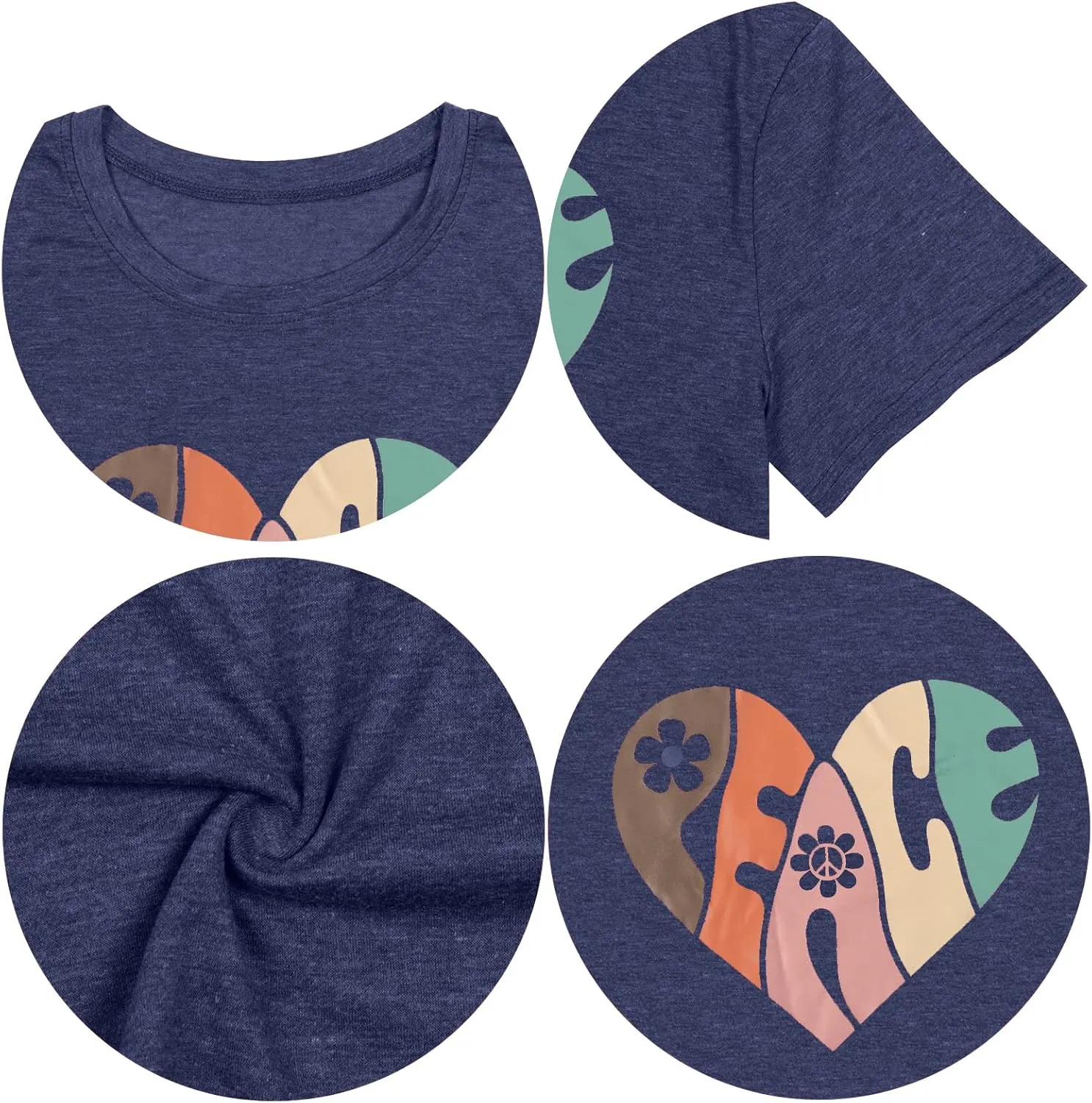 VILOVE Peace Love Shirt Women 70s Hippie Shirts Soul Inspirational Hippy Tops Vintage Graphic Tees Short Sleeve - Sleeveless