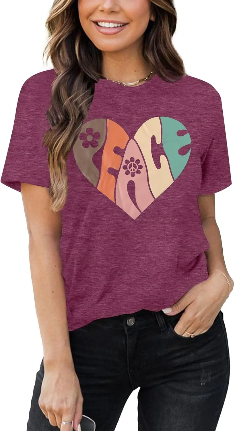 VILOVE Peace Love Shirt Women 70s Hippie Shirts Soul Inspirational Hippy Tops Vintage Graphic Tees Short Sleeve - Sleeveless