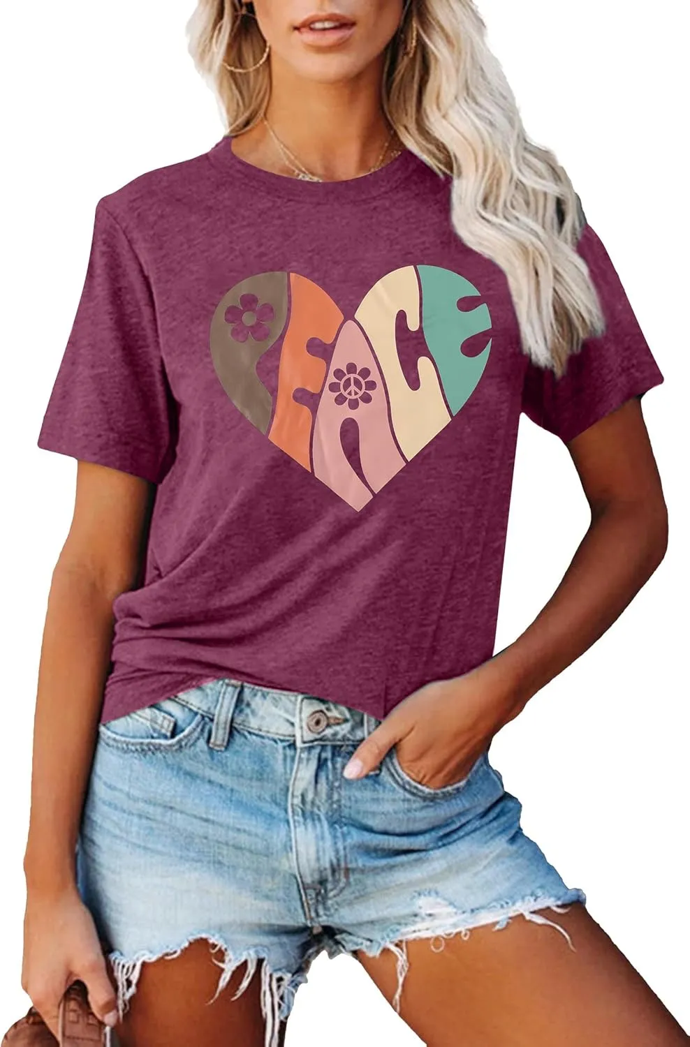 VILOVE Peace Love Shirt Women 70s Hippie Shirts Soul Inspirational Hippy Tops Vintage Graphic Tees Short Sleeve - Sleeveless