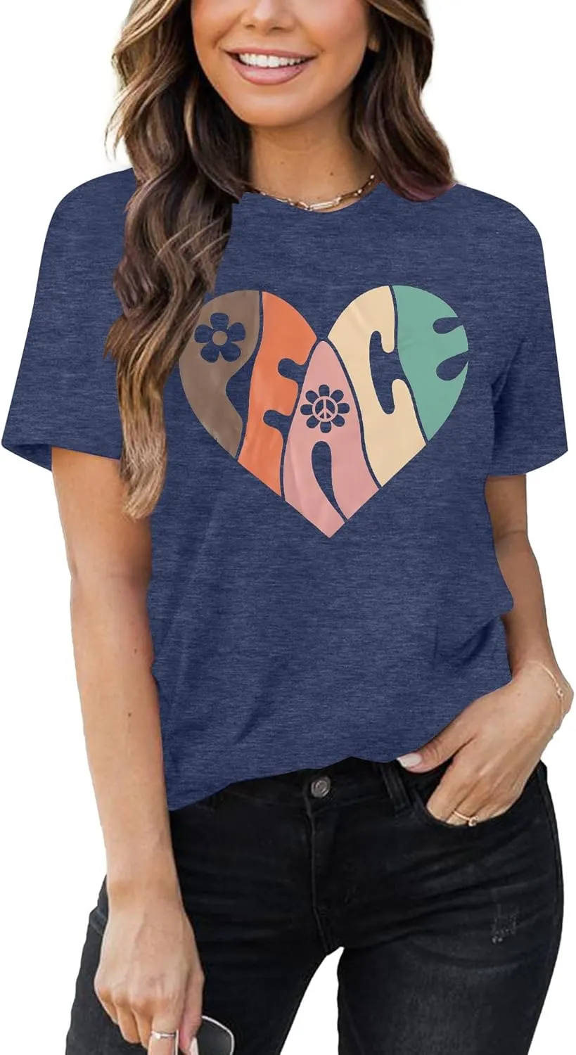 VILOVE Peace Love Shirt Women 70s Hippie Shirts Soul Inspirational Hippy Tops Vintage Graphic Tees Short Sleeve - Sleeveless