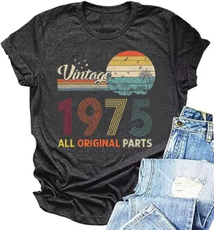Vintage 1975 Shirts for Women 50th Birthday Gift Tshirt Retro 70s Graphic Tee Grandma Aunt Hello 50 Top