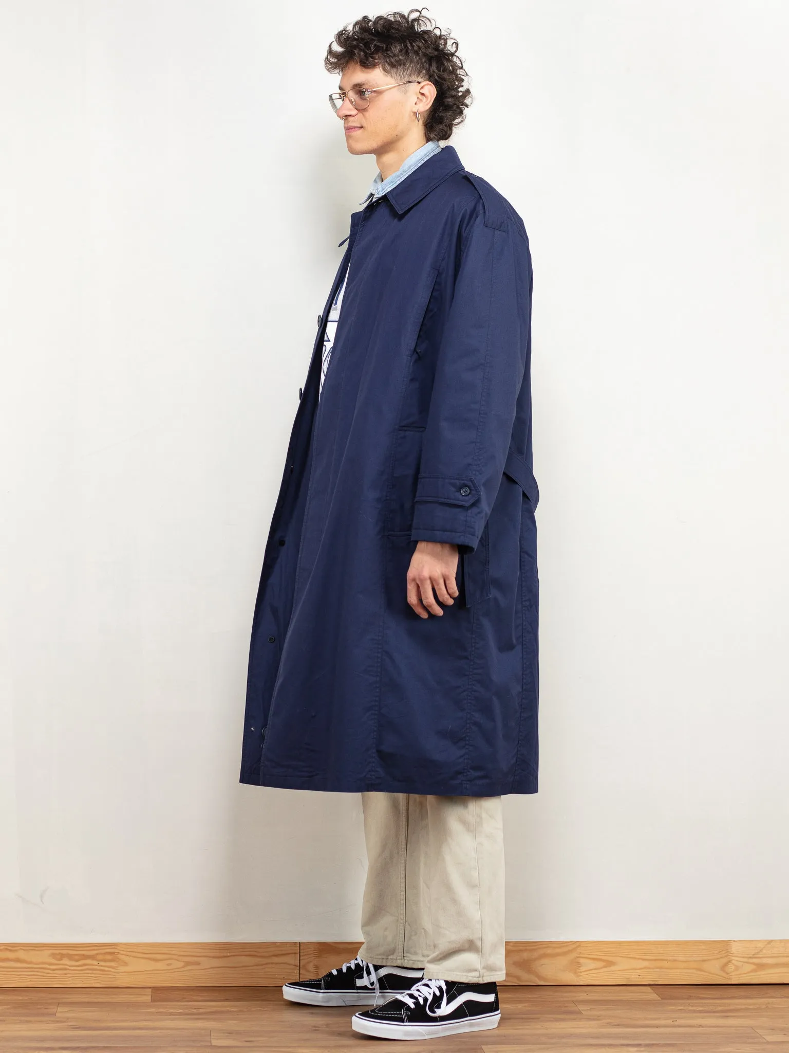 Vintage 80's Men Insulated Mac Coat in Navy
