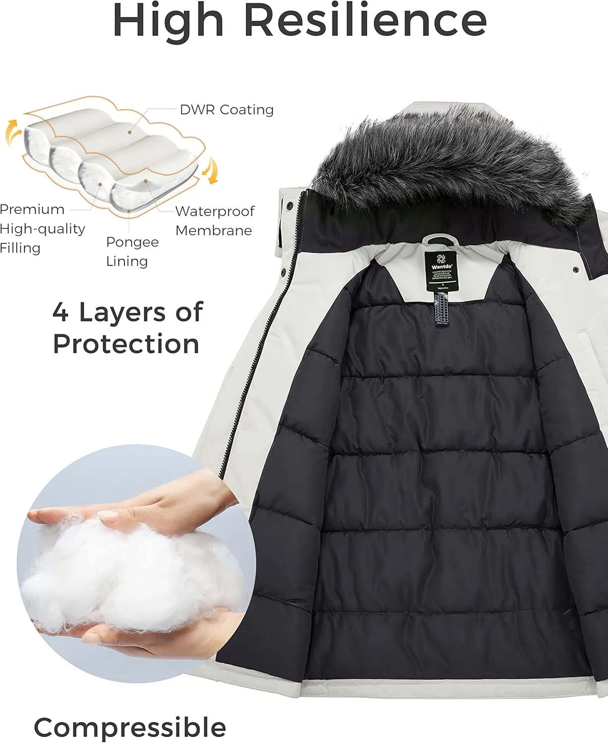 wantdo Women's Long Winter Coat Thick Puffer Jacket Faux Fur Hooded Parka Jacket