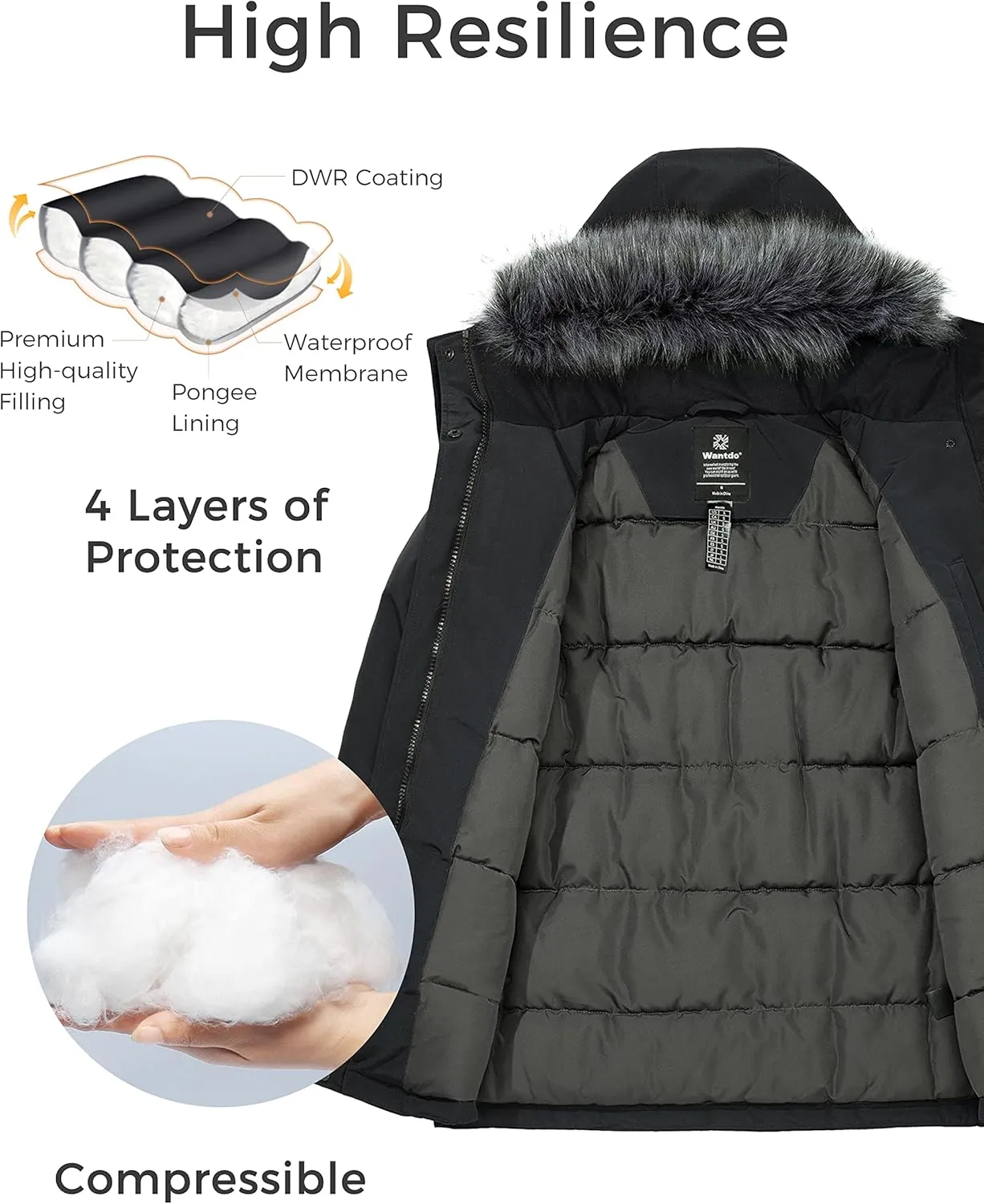 wantdo Women's Long Winter Coat Thick Puffer Jacket Faux Fur Hooded Parka Jacket