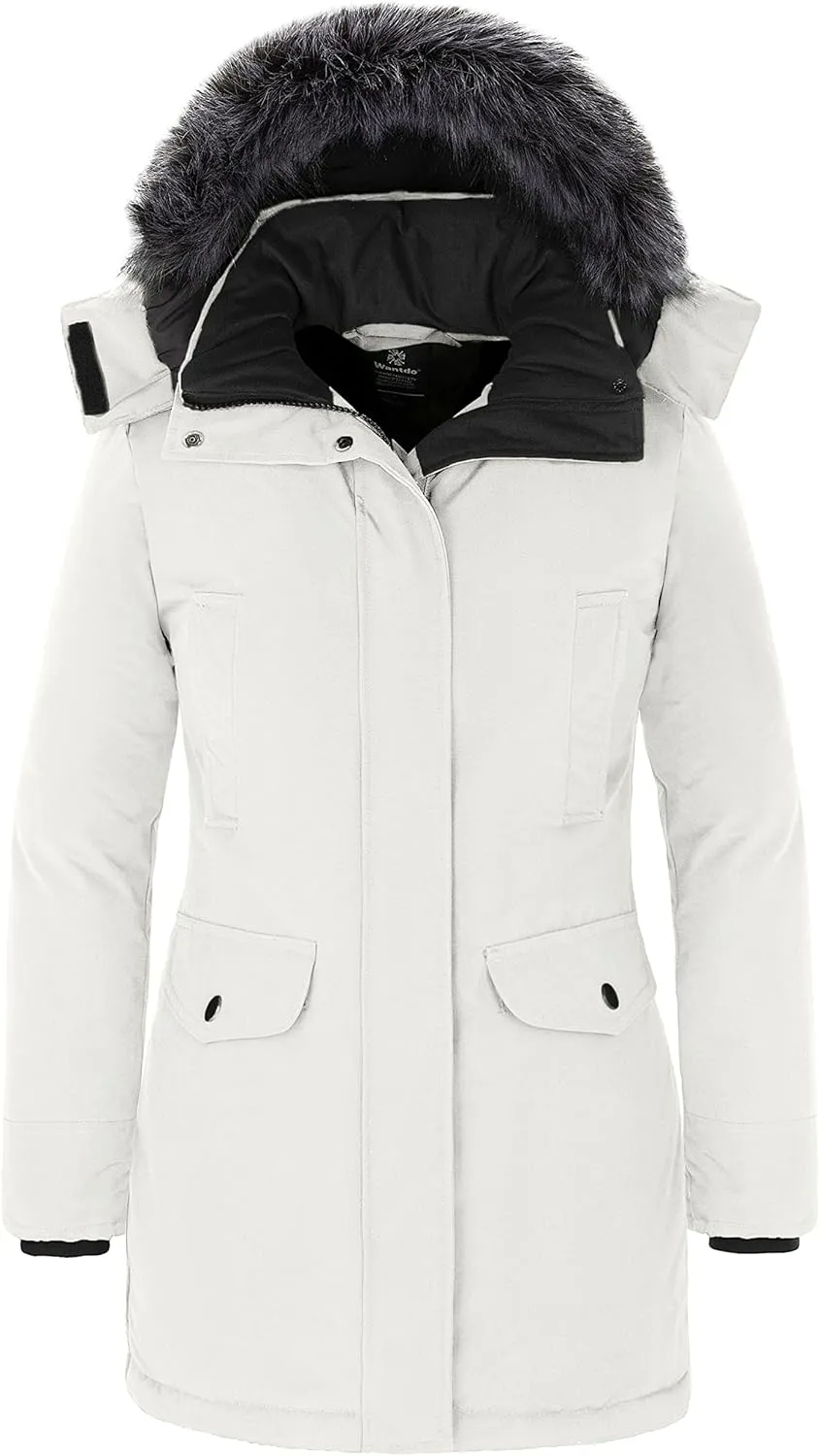 wantdo Women's Long Winter Coat Thick Puffer Jacket Faux Fur Hooded Parka Jacket