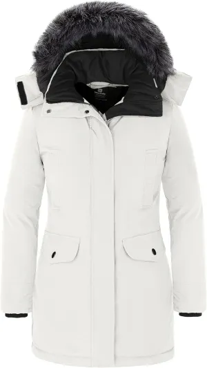 wantdo Women's Long Winter Coat Thick Puffer Jacket Faux Fur Hooded Parka Jacket