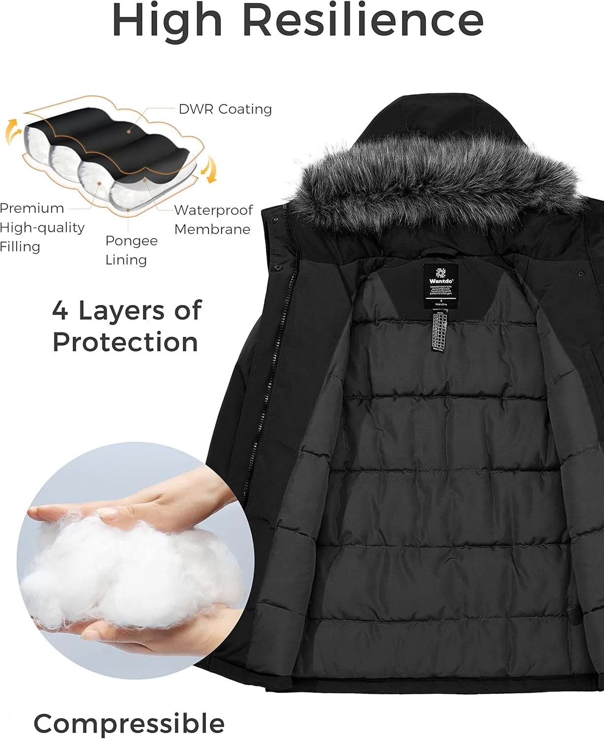wantdo Women's Long Winter Coat Thick Puffer Jacket Faux Fur Hooded Parka Jacket