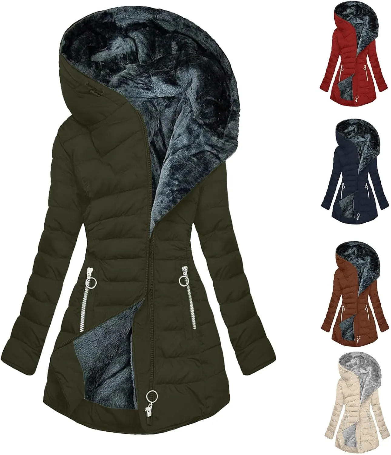 Warm Winter Coats For Women 2023 Trendy Sherpa Fleece Lined Hooded Jackets Thicken Quilted Puffer Coat Slim Fit