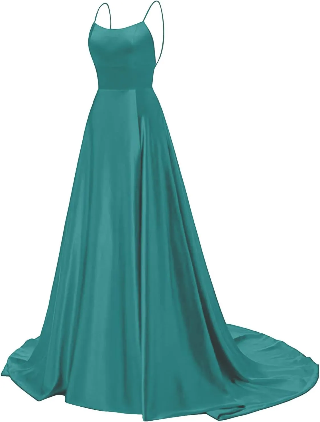 Wedding Guest Dresses for Women Spaghetti Strap Satin Backless Side Slit Long Prom Dress with Pockets Party Midi Dress