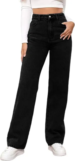 Wide Leg Jeans for Women High Waisted Stretchy Casual Denim Pants Vintage Wash Loose Comfy Jean Trousers with Pocket