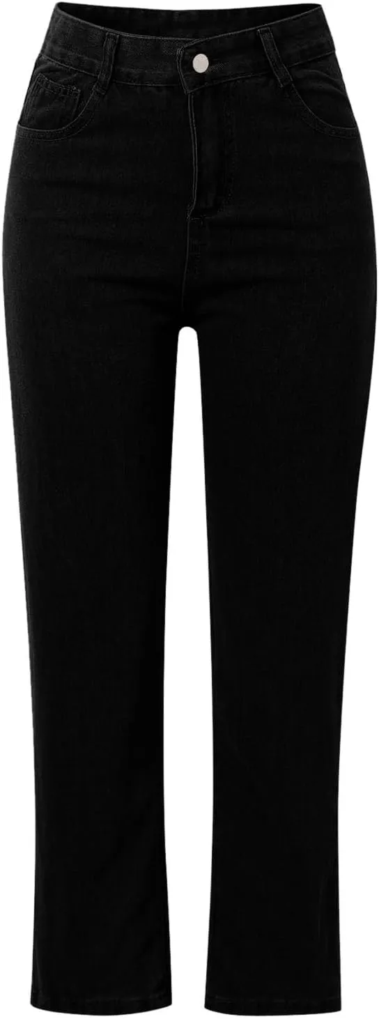 Wide Leg Jeans for Women High Waisted Stretchy Casual Denim Pants Vintage Wash Loose Comfy Jean Trousers with Pocket