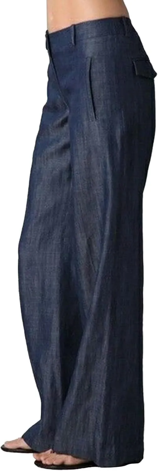 Wide Leg Pants Woman Trendy High Waist Imitation Denim Pants Comfy Cotton Work Pants Long Trousers with Pockets