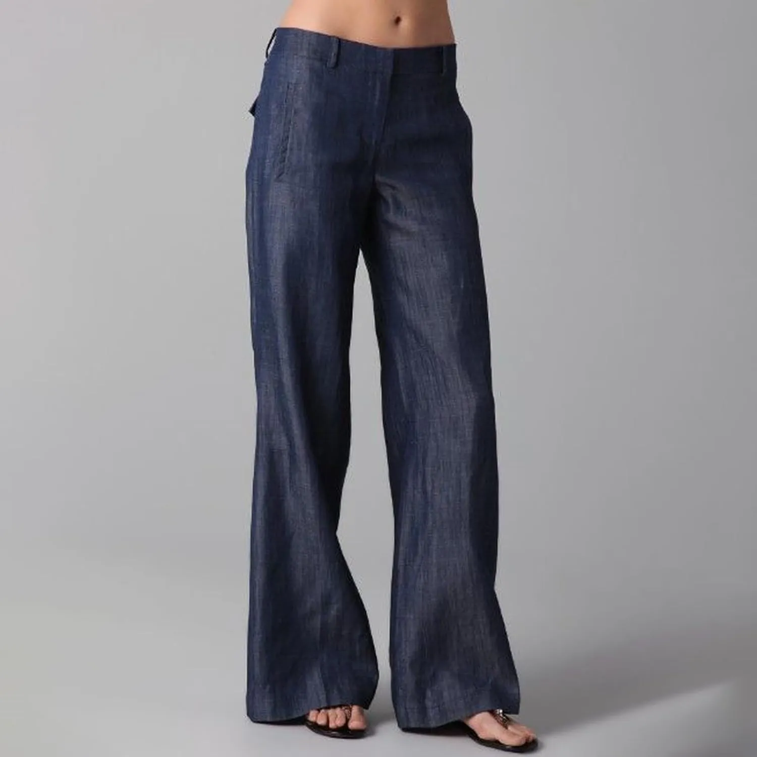 Wide Leg Pants Woman Trendy High Waist Imitation Denim Pants Comfy Cotton Work Pants Long Trousers with Pockets