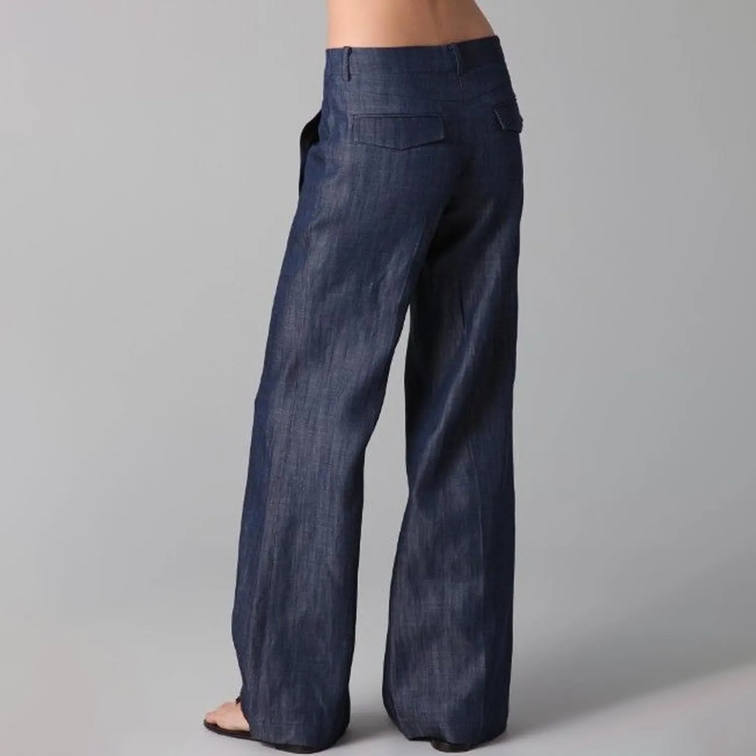 Wide Leg Pants Woman Trendy High Waist Imitation Denim Pants Comfy Cotton Work Pants Long Trousers with Pockets