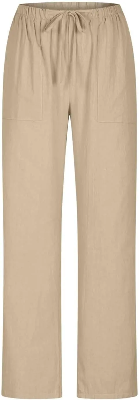 Wide Leg Pants Women Summer 2024 Trendy Straight Leg Pants Cotton Linen Drawstring Elastic Trousers with Pockets