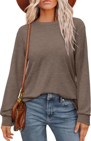 WIHOLL Womens Long Sleeve Shirts Loose Fits Fall Outfits Basic Casual Tunic Tops Crewneck Clothes