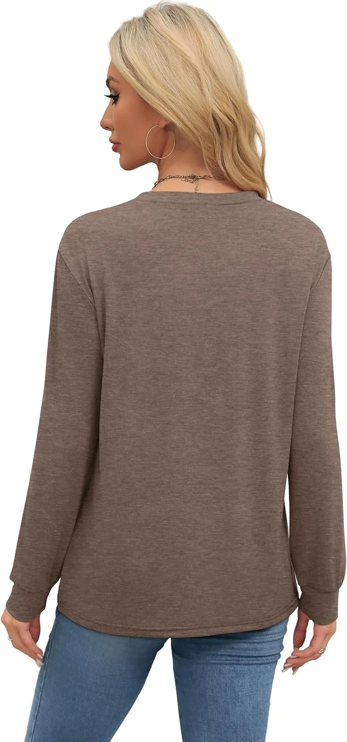 WIHOLL Womens Long Sleeve Shirts Loose Fits Fall Outfits Basic Casual Tunic Tops Crewneck Clothes