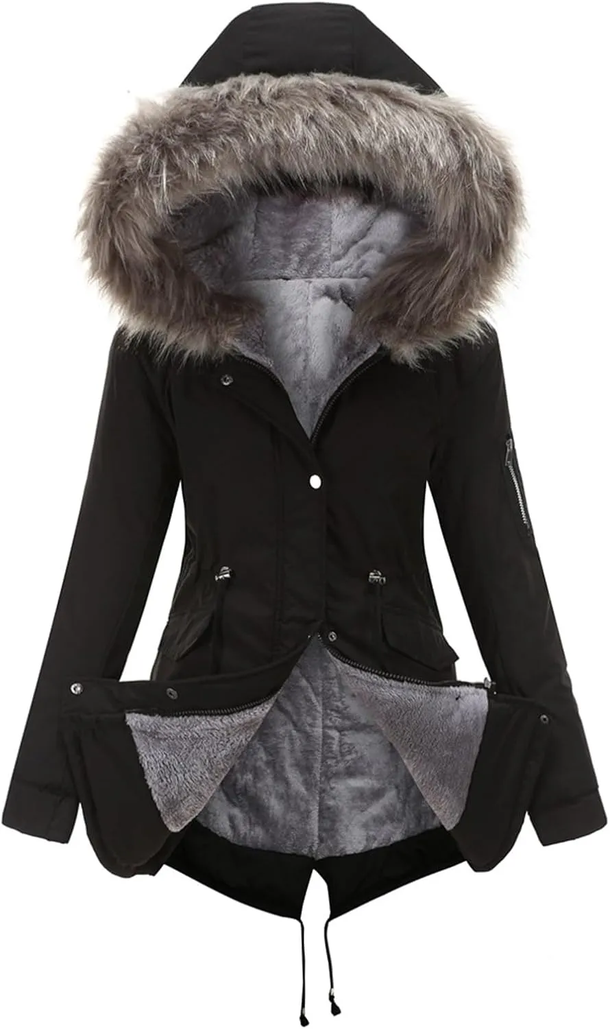 Winter Coat for Women, Mid-Length Hooded Parka,Hooded Winter Cotton Padded Jacket,Heavy Parka Coat with Hood