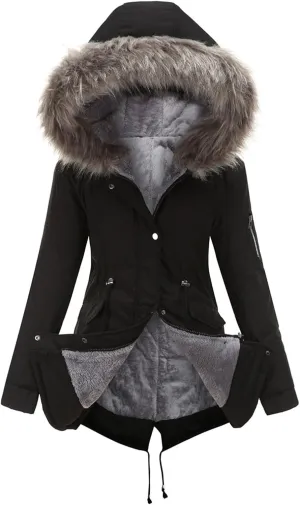Winter Coat for Women, Mid-Length Hooded Parka,Hooded Winter Cotton Padded Jacket,Heavy Parka Coat with Hood