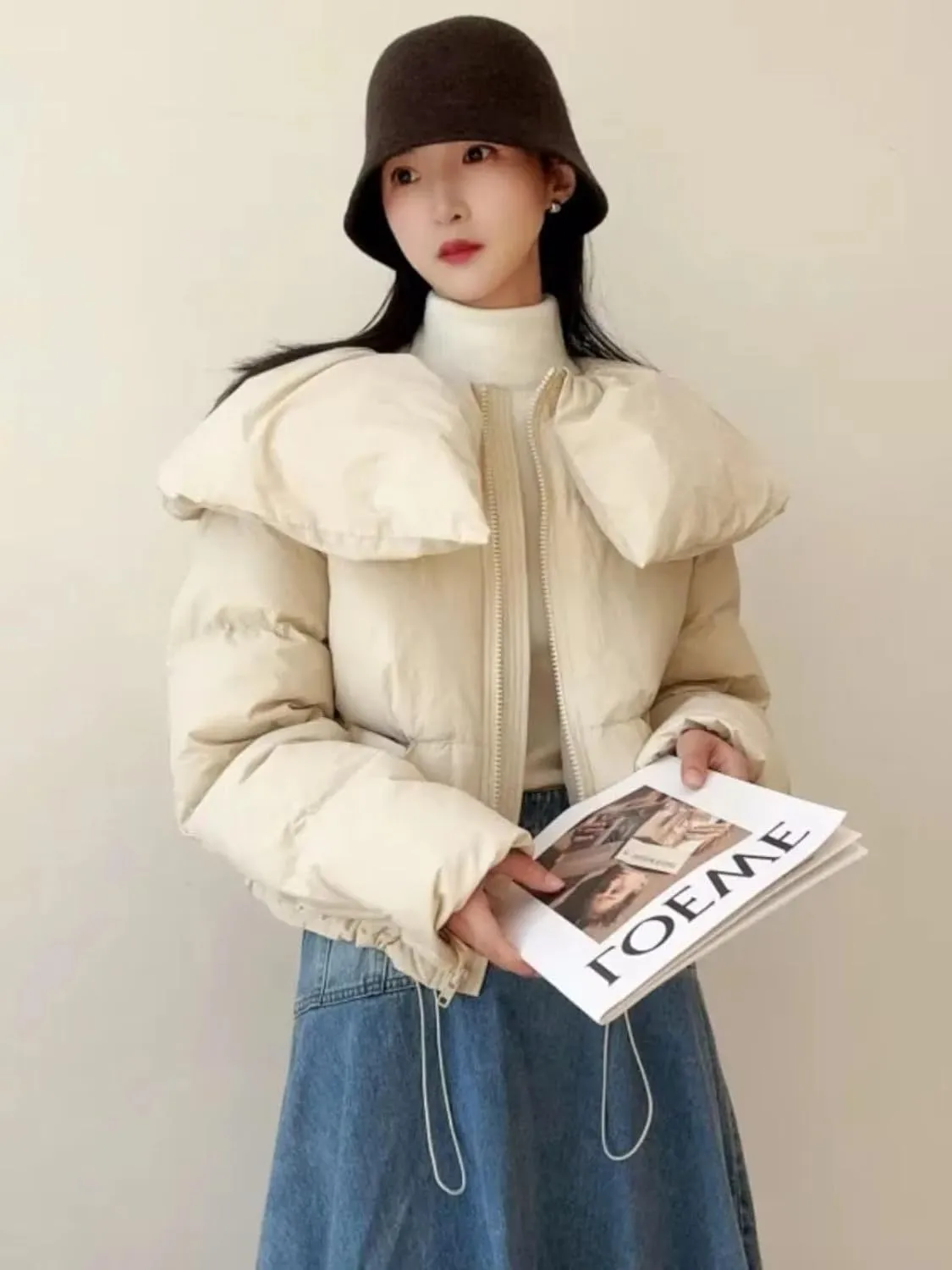 Winter Down Jacket Female Short Warm Casual Long Sleeve Loose Women Coat Cotton Padded Jacket