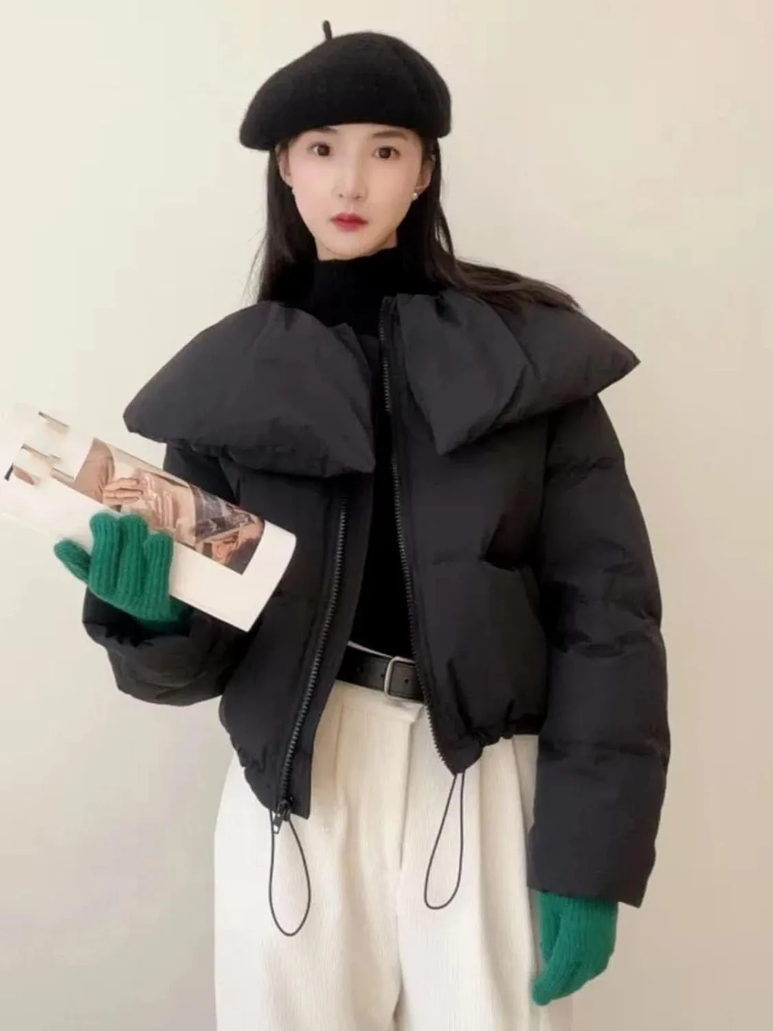 Winter Down Jacket Female Short Warm Casual Long Sleeve Loose Women Coat Cotton Padded Jacket