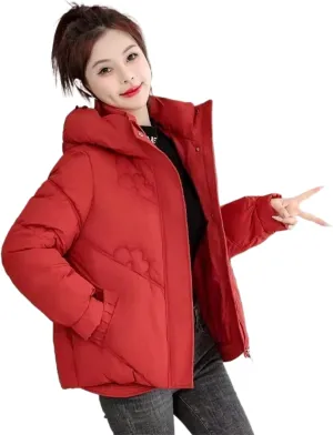 Winter Short Hooded Parkas Women Loose Zipper Coats Women Down Cotton Padded Jackets