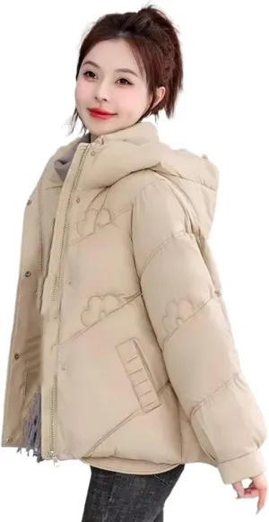 Winter Short Hooded Parkas Women Loose Zipper Coats Women Down Cotton Padded Jackets
