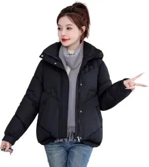 Winter Short Hooded Parkas Women Loose Zipper Coats Women Down Cotton Padded Jackets