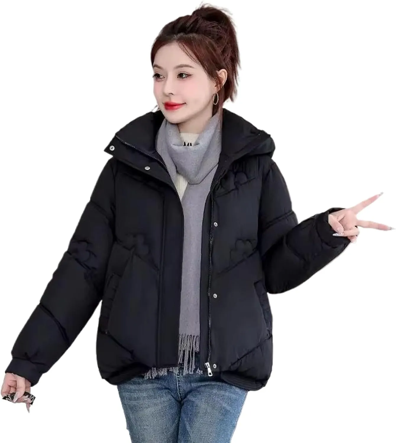 Winter Short Hooded Parkas Women Loose Zipper Coats Women Down Cotton Padded Jackets