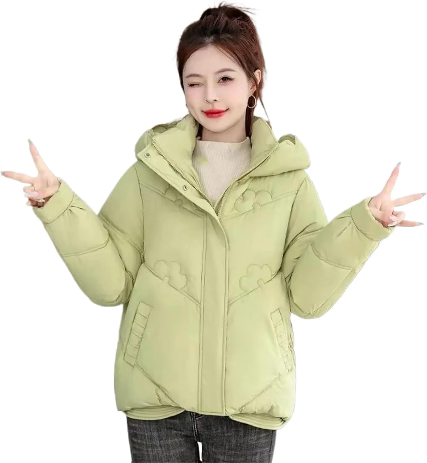 Winter Short Hooded Parkas Women Loose Zipper Coats Women Down Cotton Padded Jackets