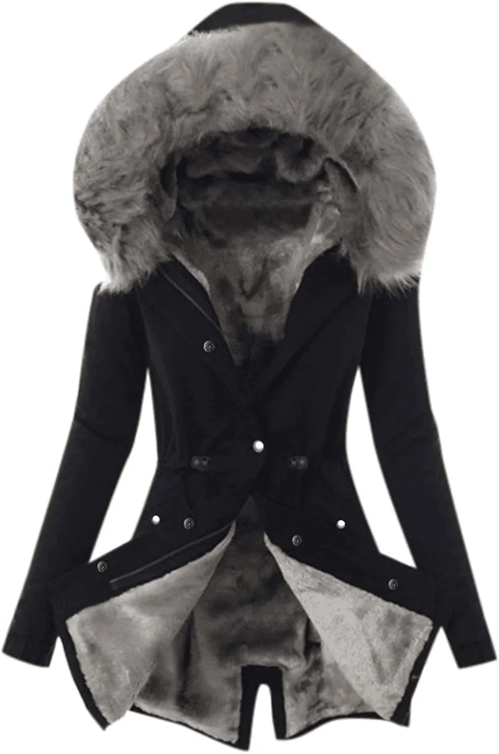 Winter Warm Parka Jacket Lapel Collar Long Sleeve Jacket Vintage Thicken Coat Jacket Warm Hooded Thick Padded