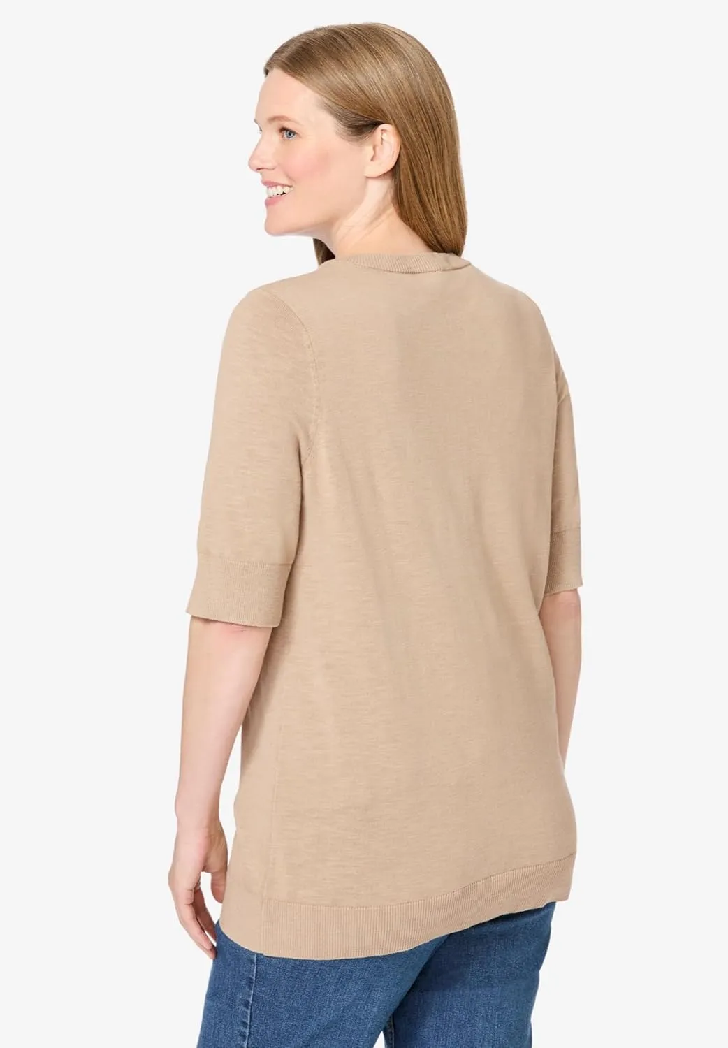 Woman Within Plus Size Lightweight Short Sleeve V-Neck Cardigan