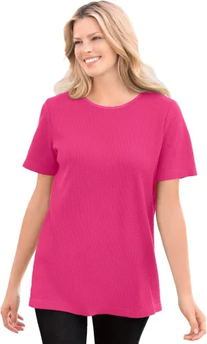 Woman Within Women's Plus Size Waffle Thermal Satin Trim Tee
